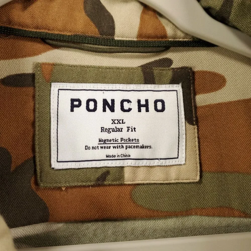 Poncho Shirt Mens Large 2XL Camo Magnetic Pockets Button Up Premium Soft Regular - Picture 5 of 8